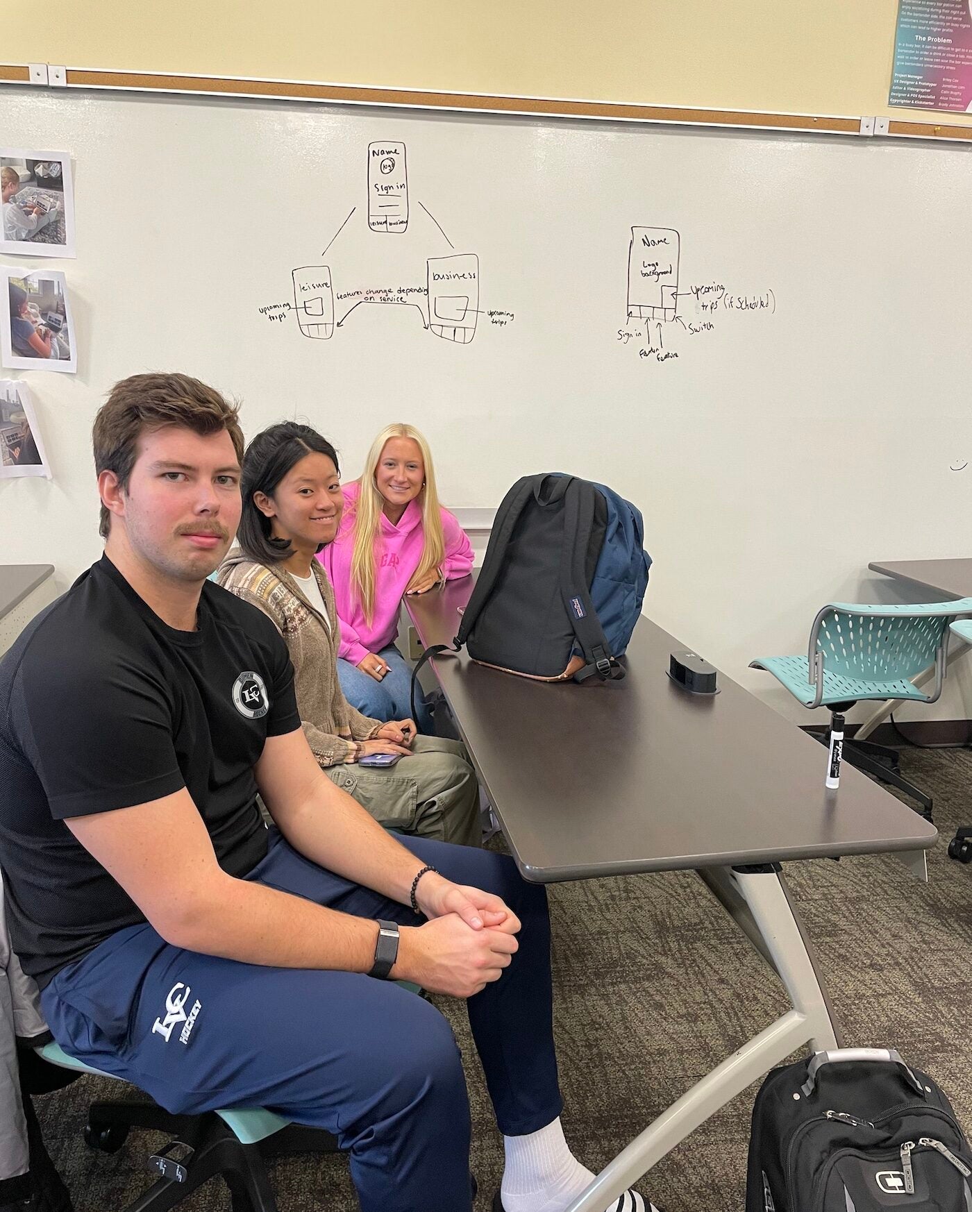 Digital Media students in front of whiteboard