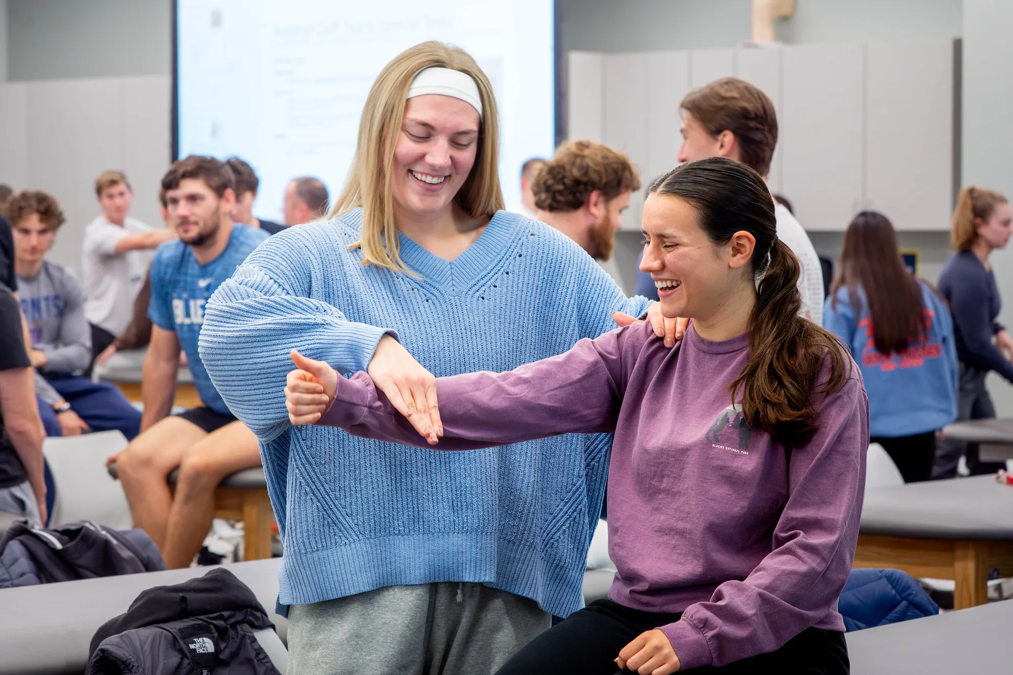 Physical Therapy students practice in lab