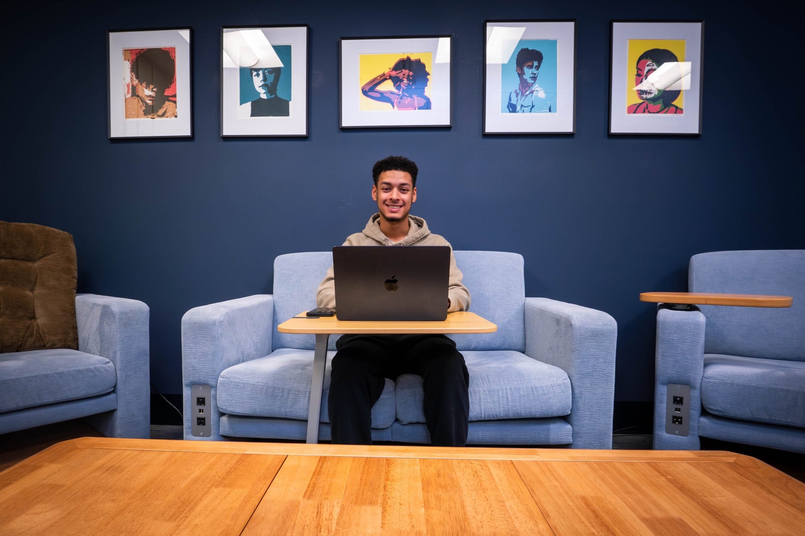 Student sits at desk in LVC Honors Lounge