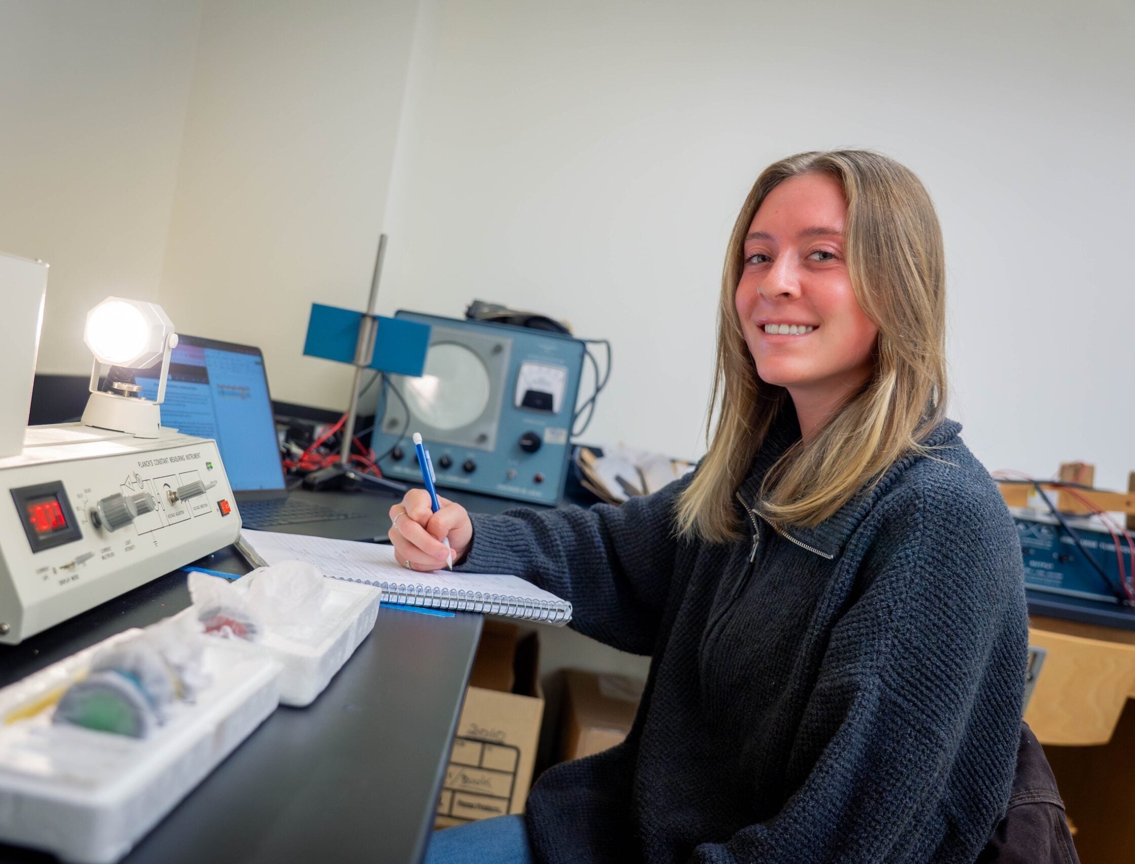 Student in physics lab