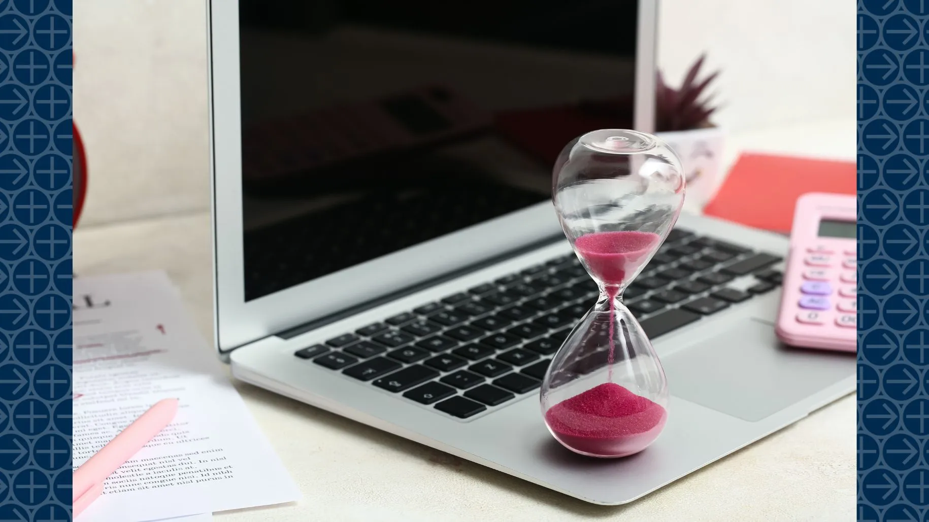 Laptop with hourglass timer on top