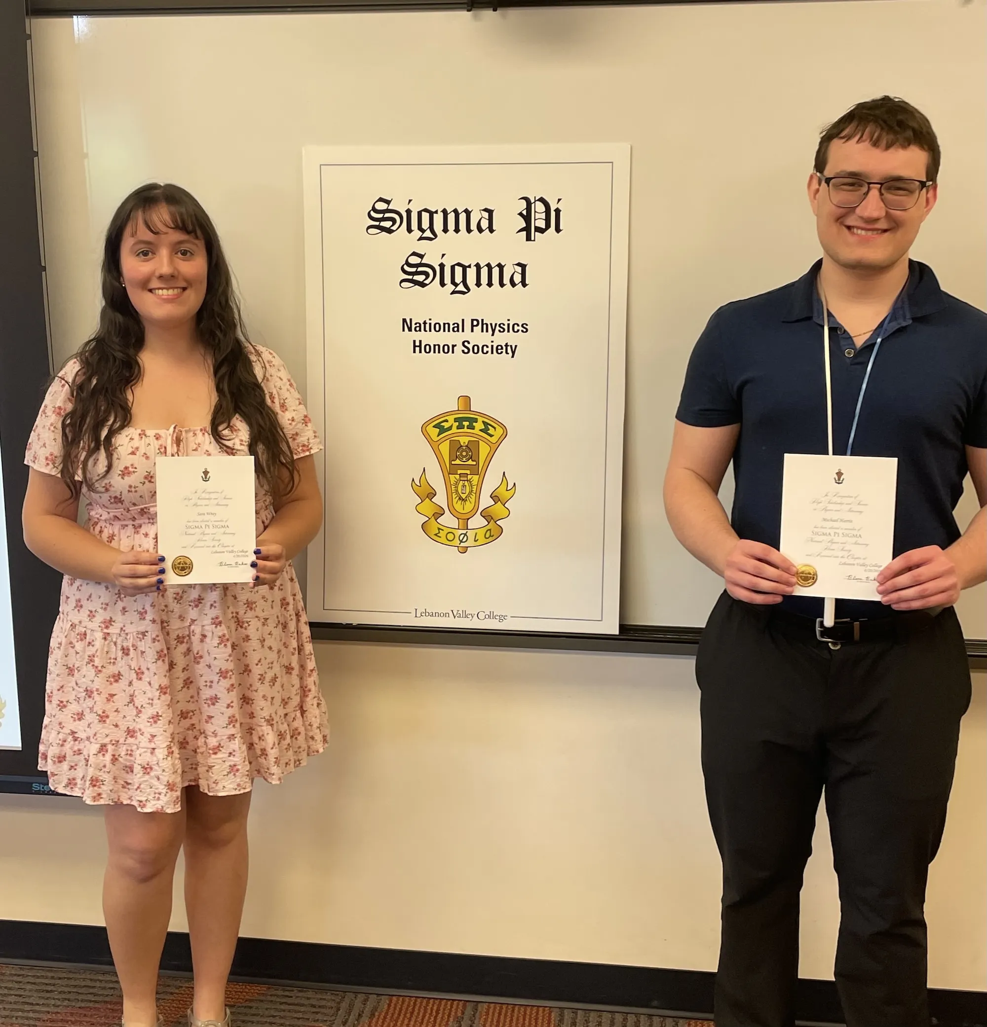 LVC students at Sigma Pi Sigma National Physics Honor Society induction