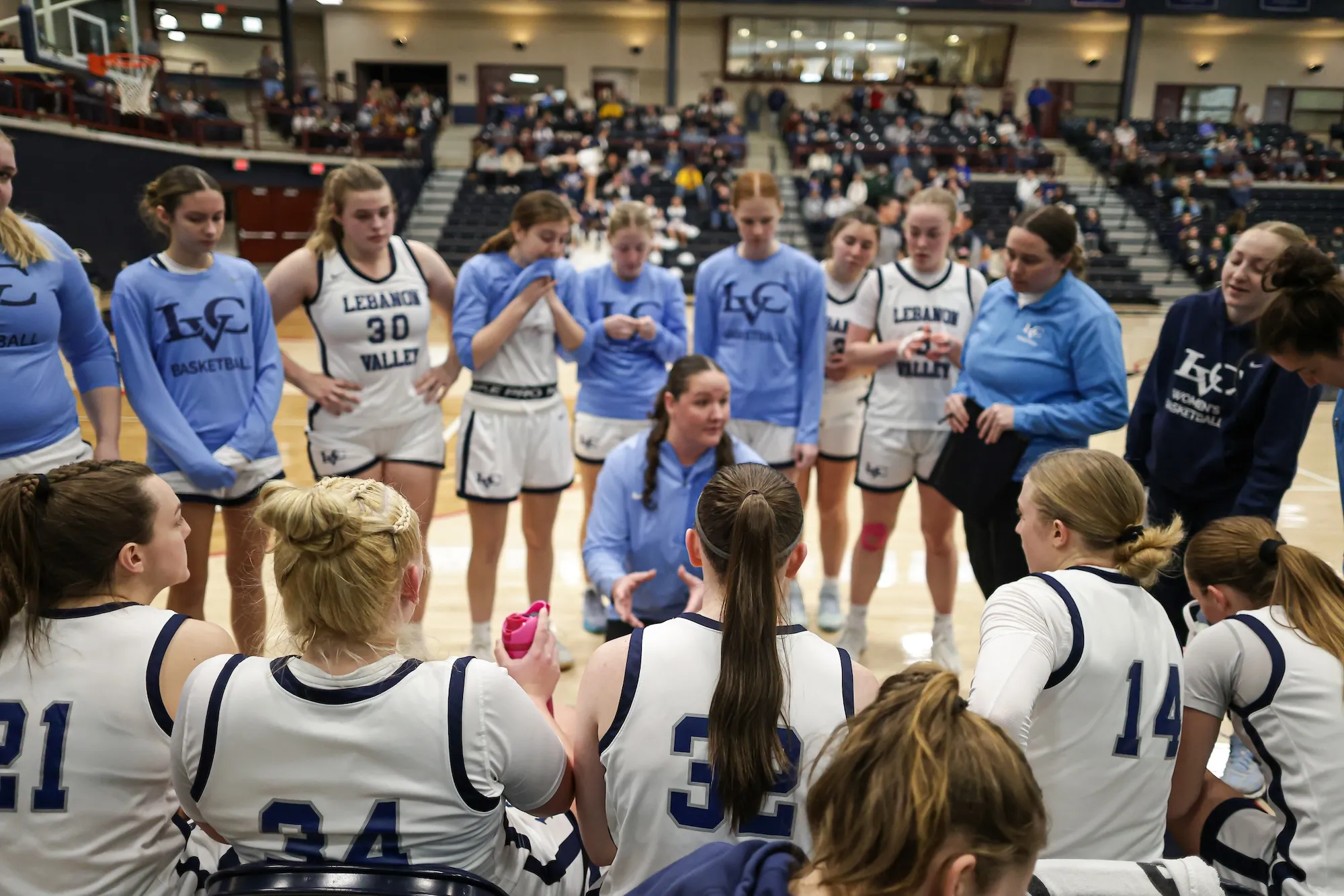 LVC women's basketball team meets in huddle