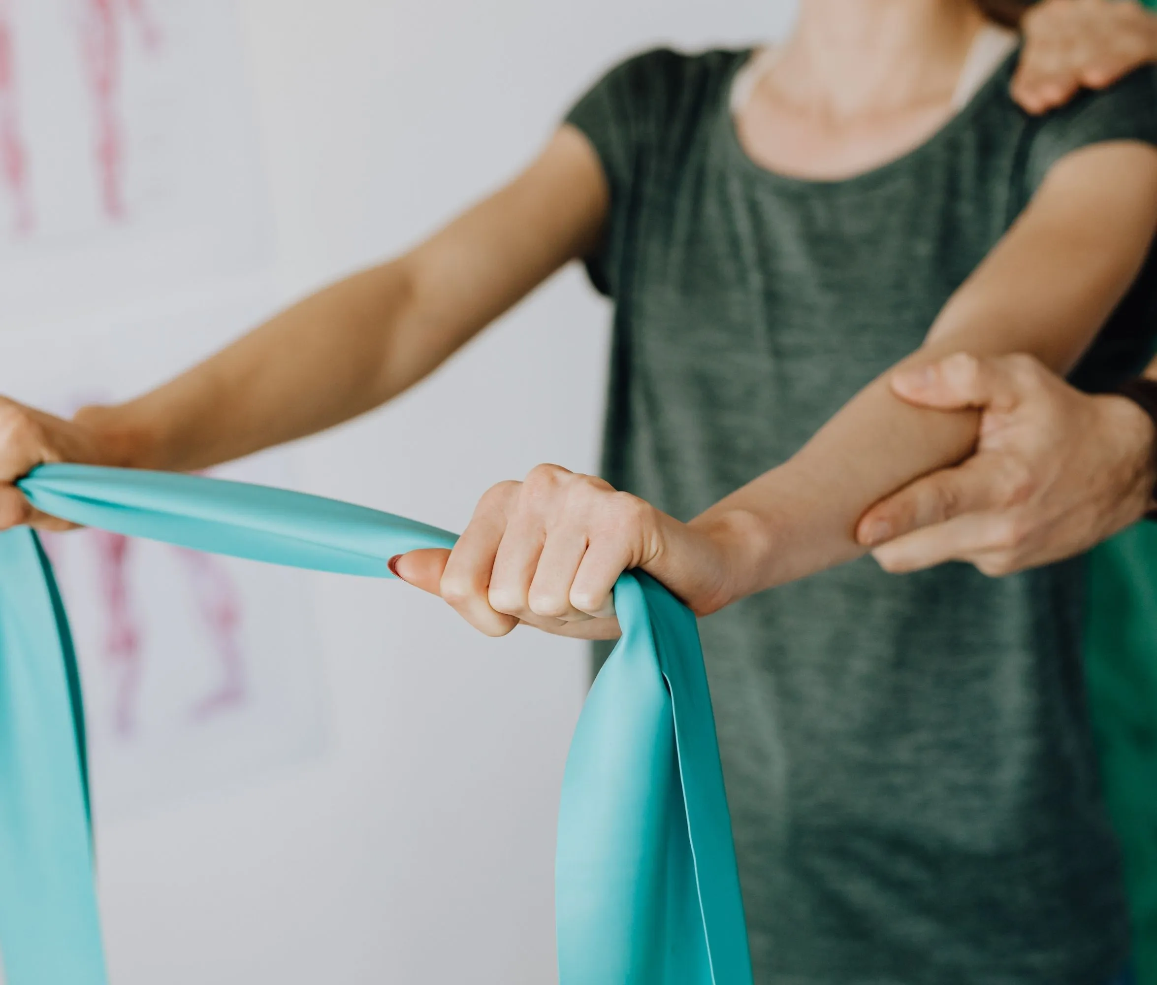 Occupational therapy patient does exercise with elastic band
