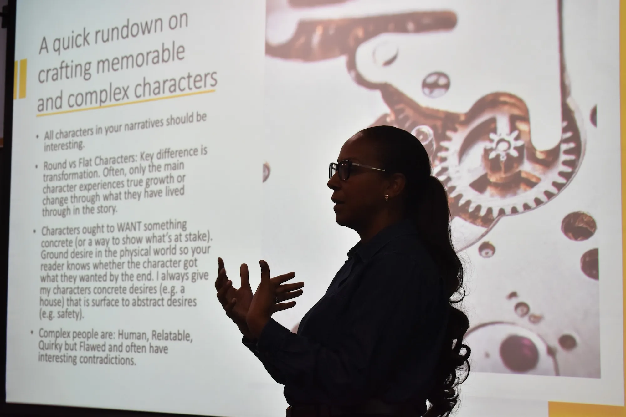 Cleyvis Natera speaks during LVC class visit