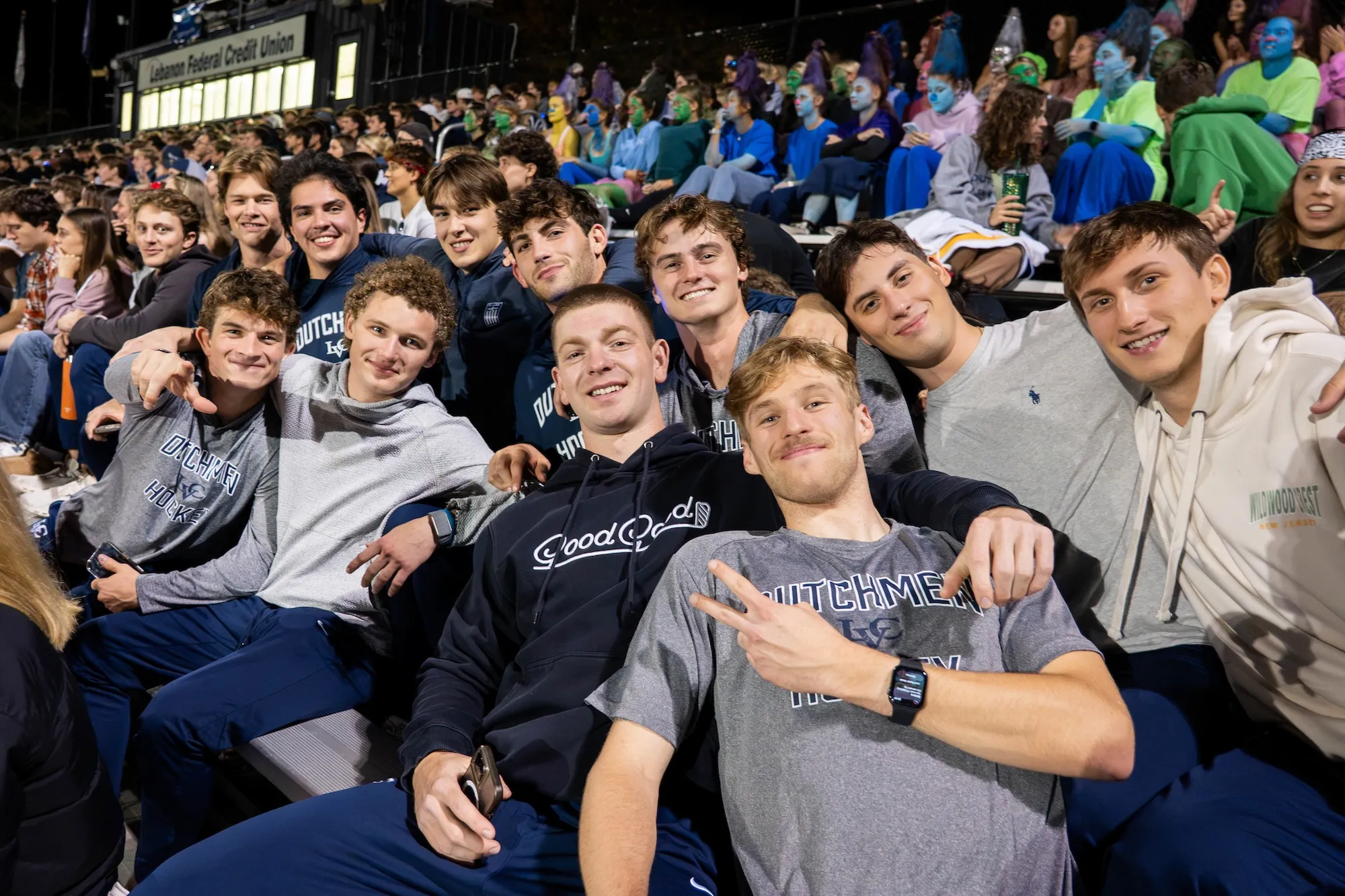 LVC students smile in crowd at pep rally